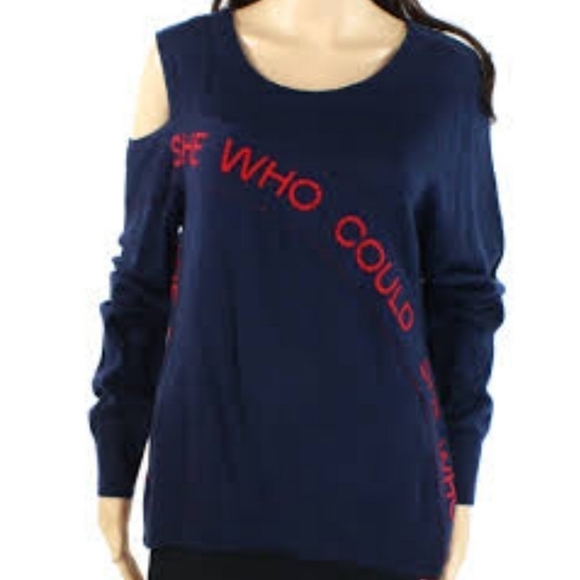 INC International Concepts | Women's Navy Cold Shoulder Sweater (Size Medium) - Picture 15 of 15